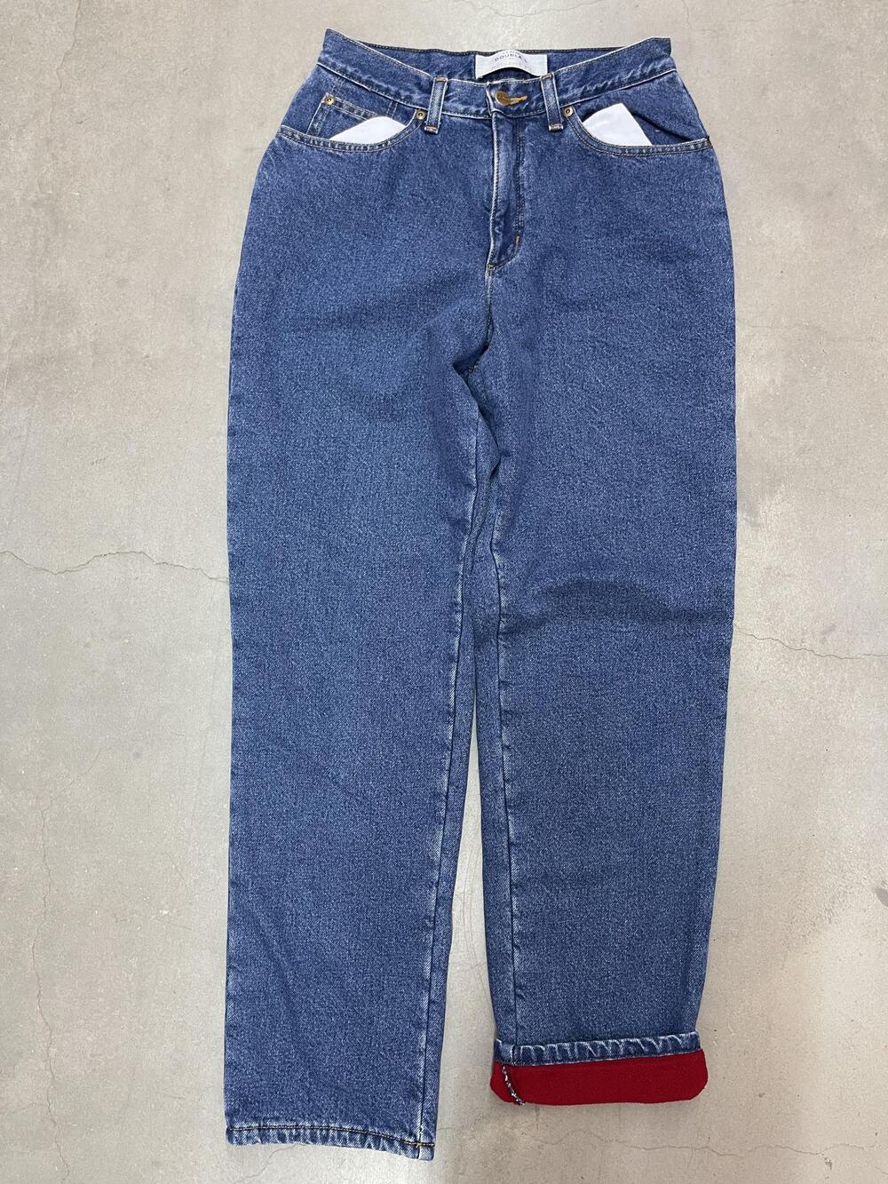 LL Bean Double L Jeans Womens 8 Tall Blue Relaxed BLANKET FLEECE LINED Tapered
